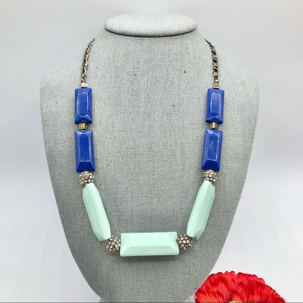 J. Crew Blue Bead And Pave Ball Necklace